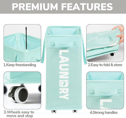 75L Laudnry Basket with Wheels & Removable Wash Bag for Dorm