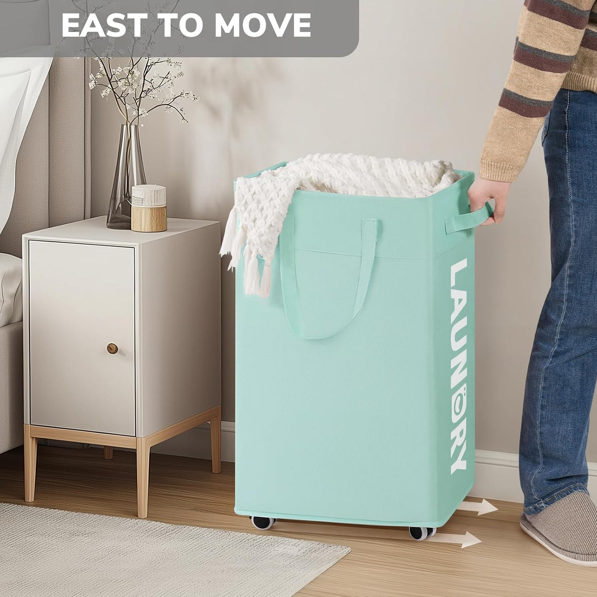 75L Laudnry Basket with Wheels & Removable Wash Bag for Dorm