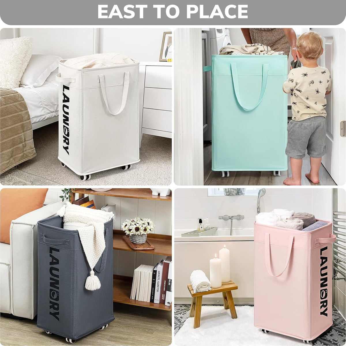 75L Laudnry Basket with Wheels & Removable Wash Bag for Dorm