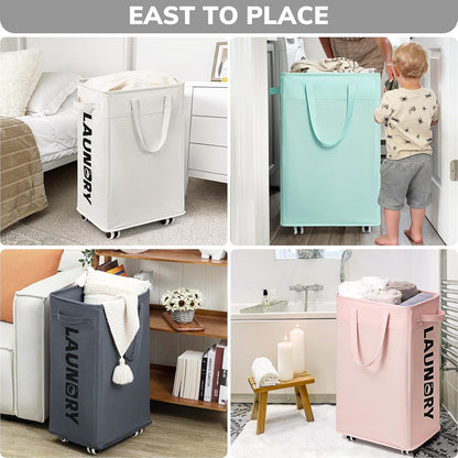 75L Laudnry Basket with Wheels & Removable Wash Bag for Dorm