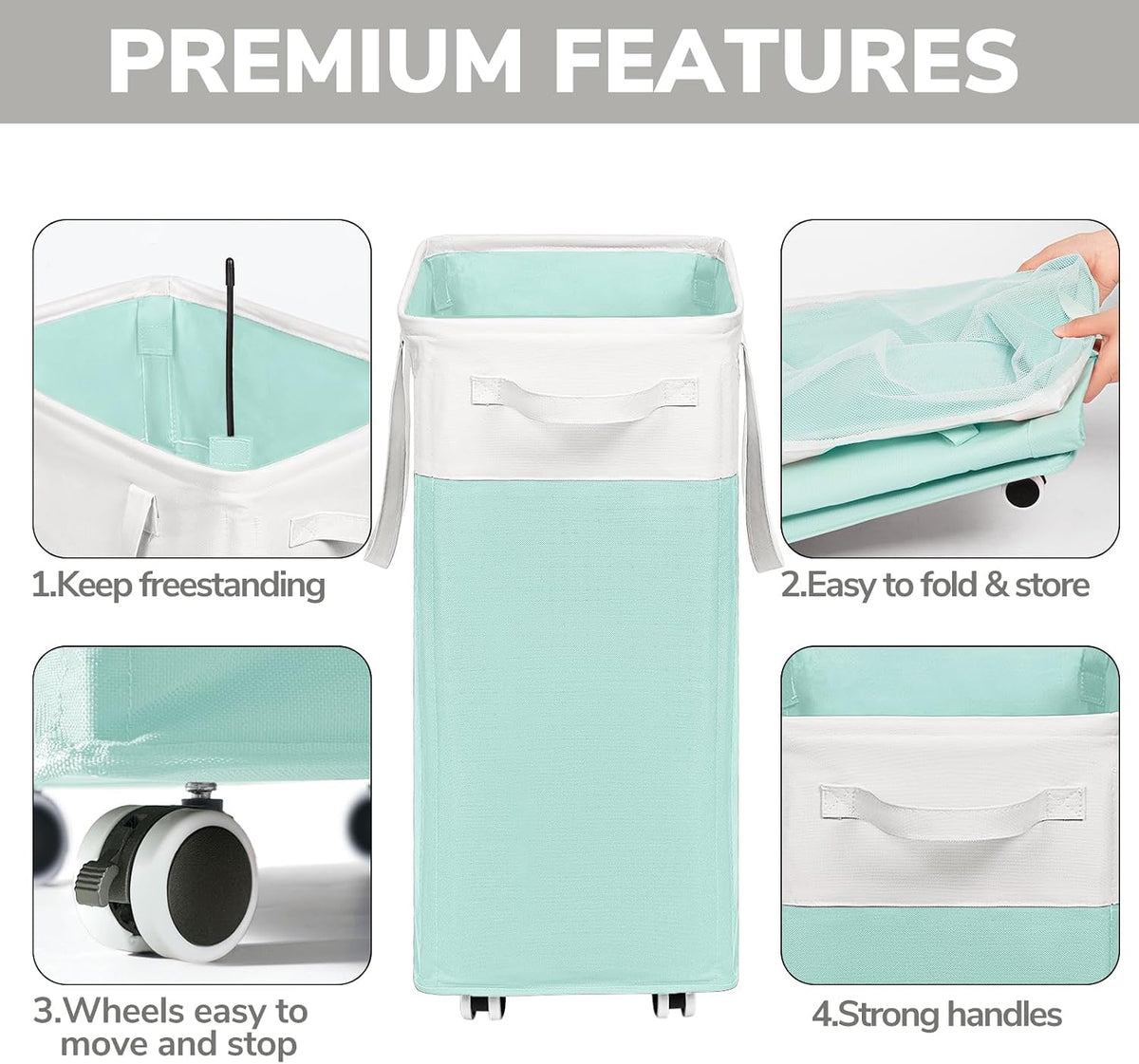 75L Laudnry Basket with Wheels & Removable Wash Bag for Dorm