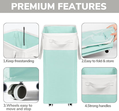 75L Laudnry Basket with Wheels & Removable Wash Bag for Dorm