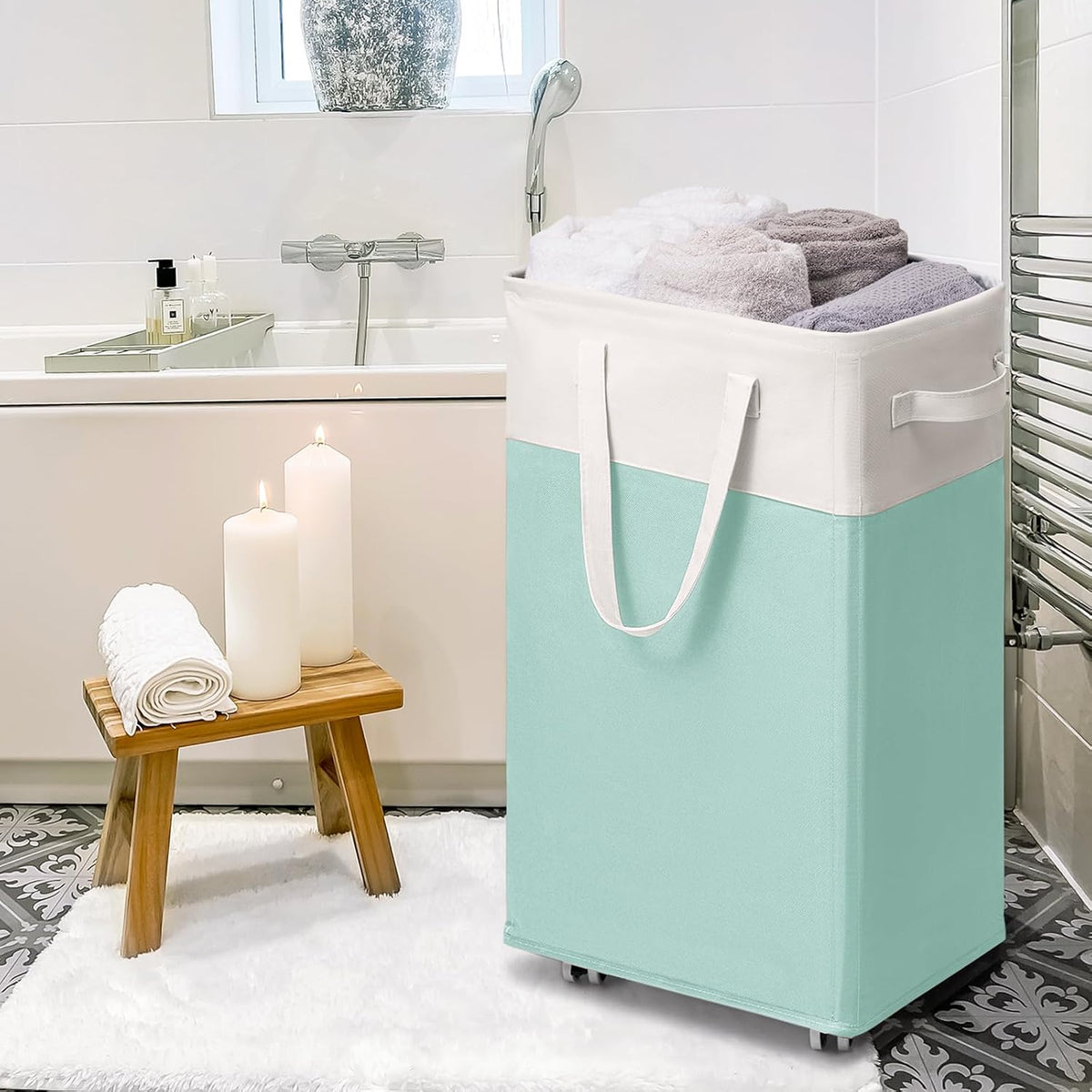 75L Laudnry Basket with Wheels & Removable Wash Bag for Dorm