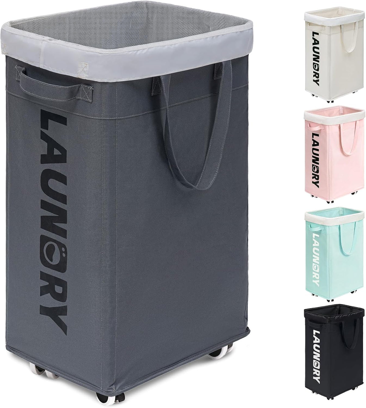 75L Laudnry Basket with Wheels & Removable Wash Bag for Dorm