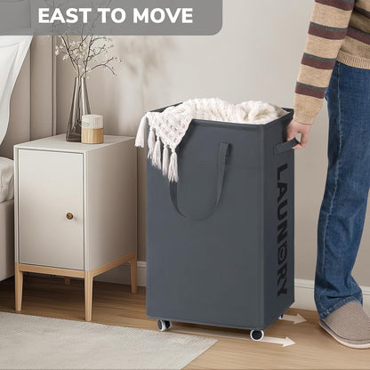75L Laudnry Basket with Wheels & Removable Wash Bag for Dorm