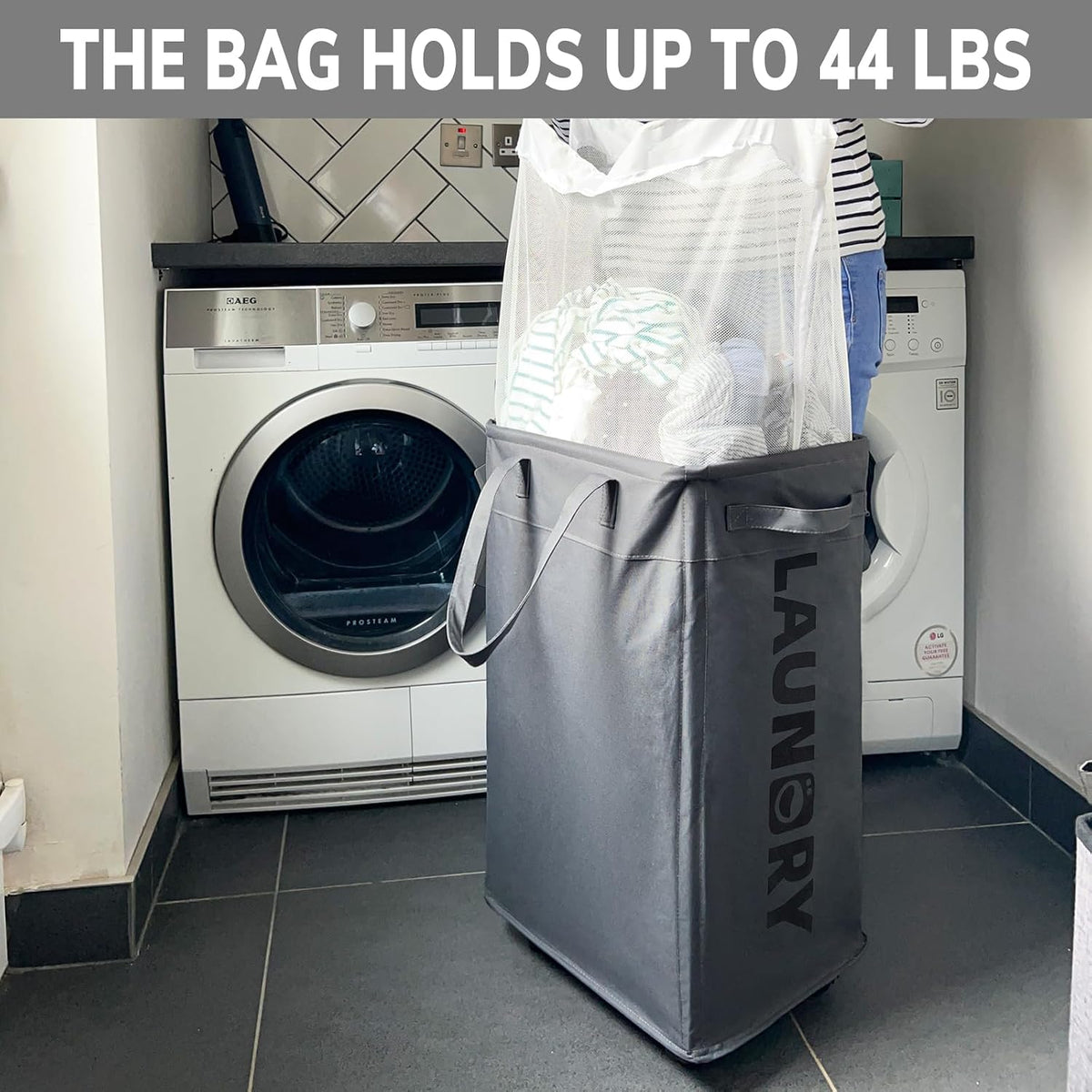 75L Laudnry Basket with Wheels & Removable Wash Bag for Dorm