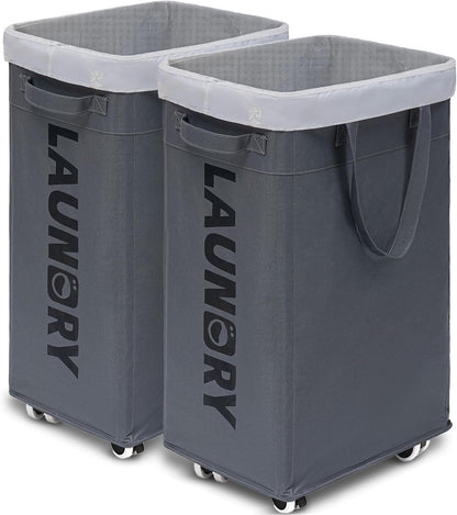 75L Laudnry Basket with Wheels & Removable Wash Bag for Dorm