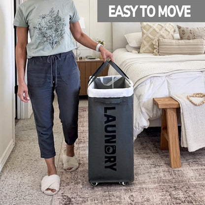 75L Laudnry Basket with Wheels & Removable Wash Bag for Dorm