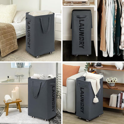75L Laudnry Basket with Wheels & Removable Wash Bag for Dorm