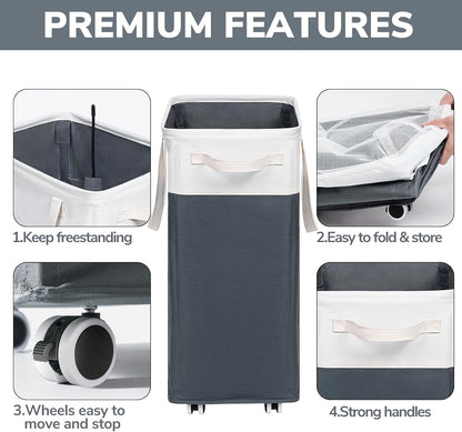 75L Laudnry Basket with Wheels & Removable Wash Bag for Dorm