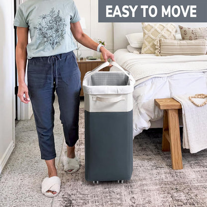 75L Laudnry Basket with Wheels & Removable Wash Bag for Dorm