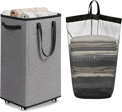 75L Laudnry Basket with Wheels & Removable Wash Bag for Dorm