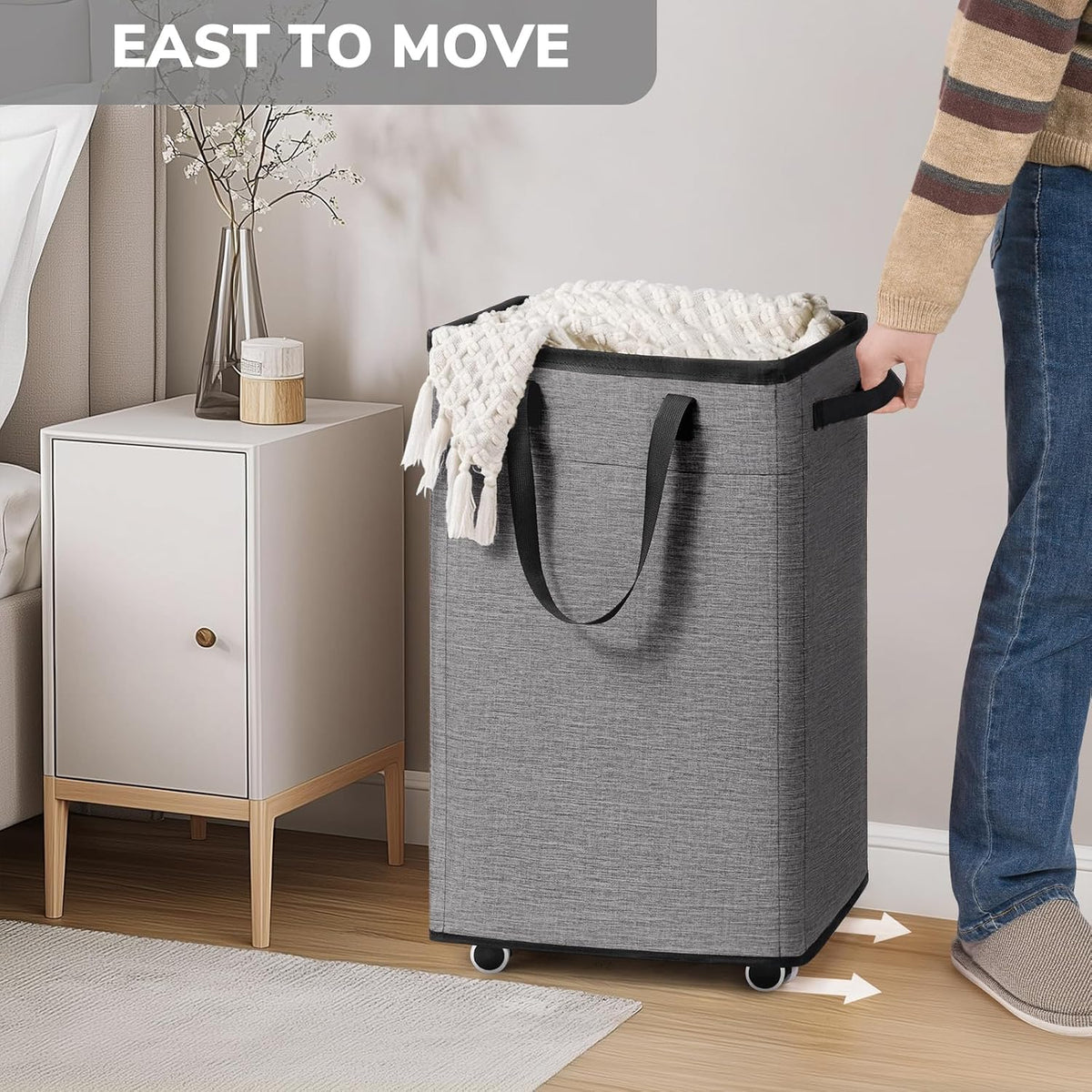75L Laudnry Basket with Wheels & Removable Wash Bag for Dorm