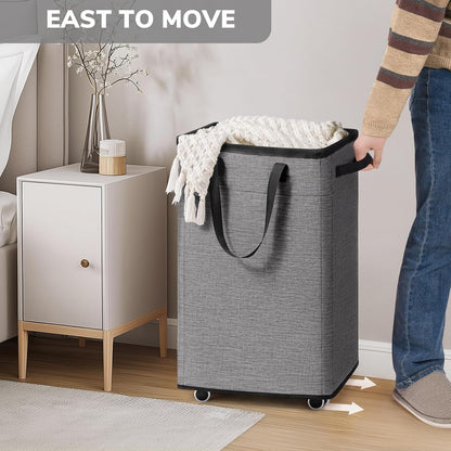 75L Laudnry Basket with Wheels & Removable Wash Bag for Dorm