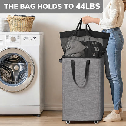 75L Laudnry Basket with Wheels & Removable Wash Bag for Dorm