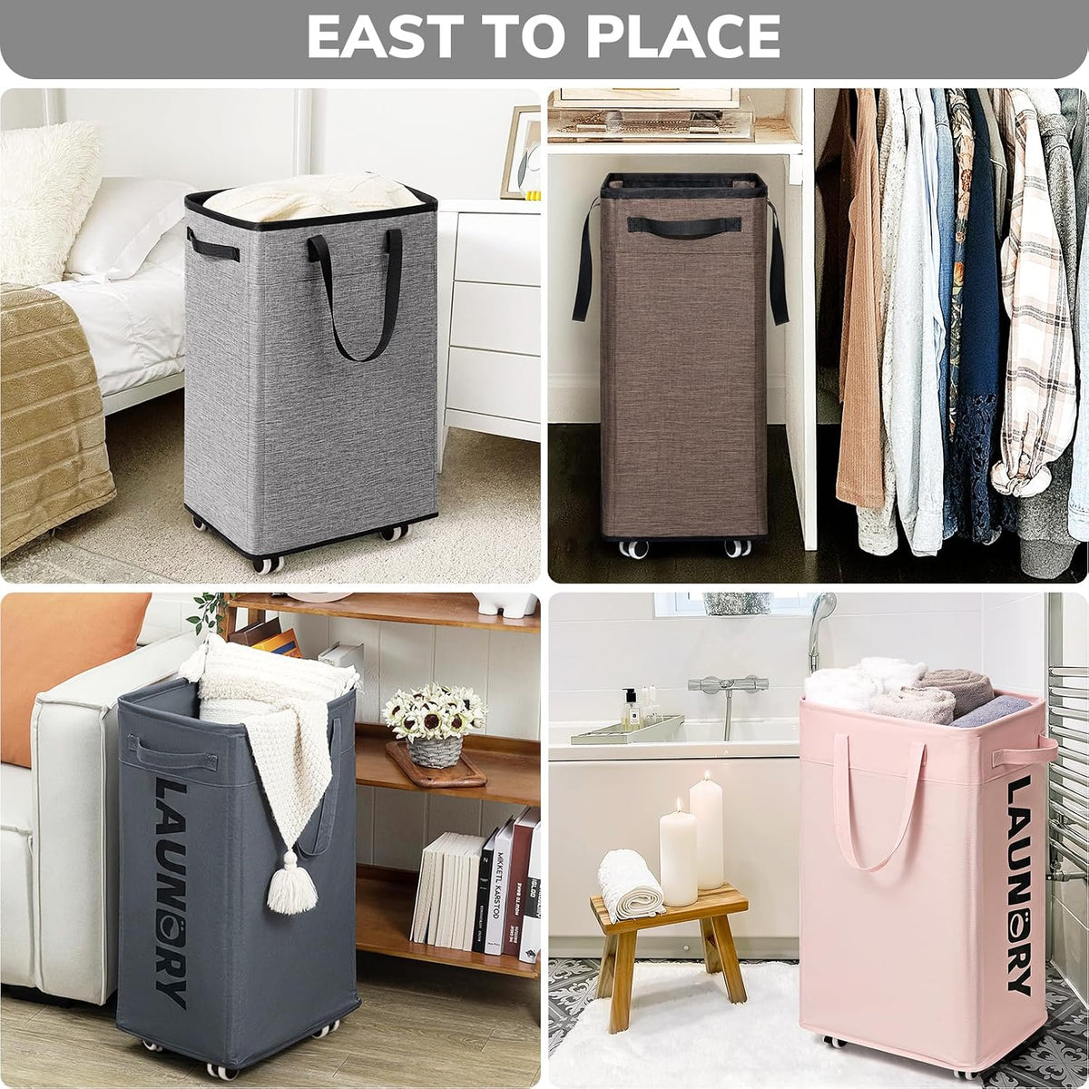 75L Laudnry Basket with Wheels & Removable Wash Bag for Dorm
