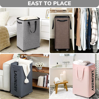 75L Laudnry Basket with Wheels & Removable Wash Bag for Dorm