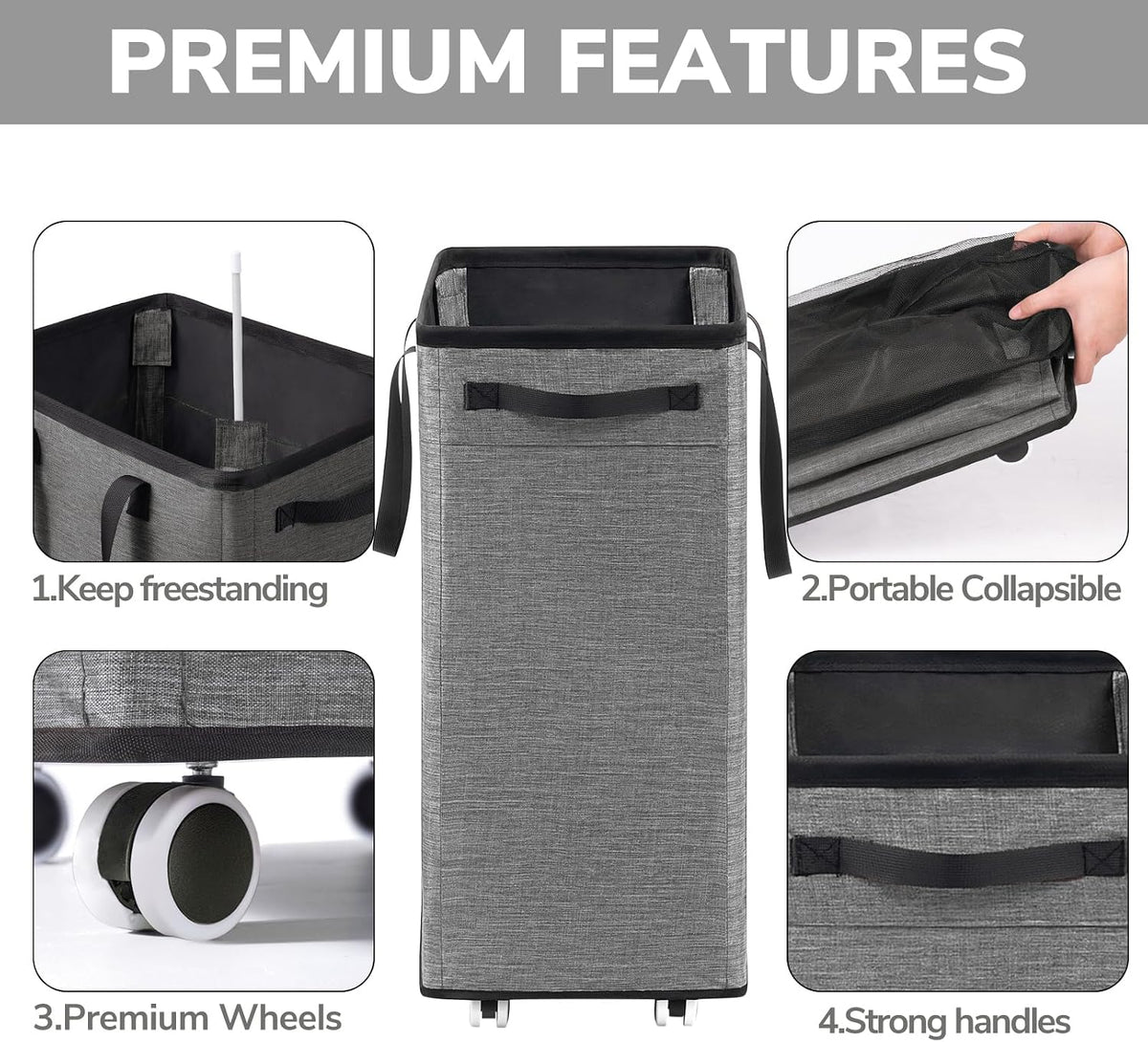 75L Laudnry Basket with Wheels & Removable Wash Bag for Dorm