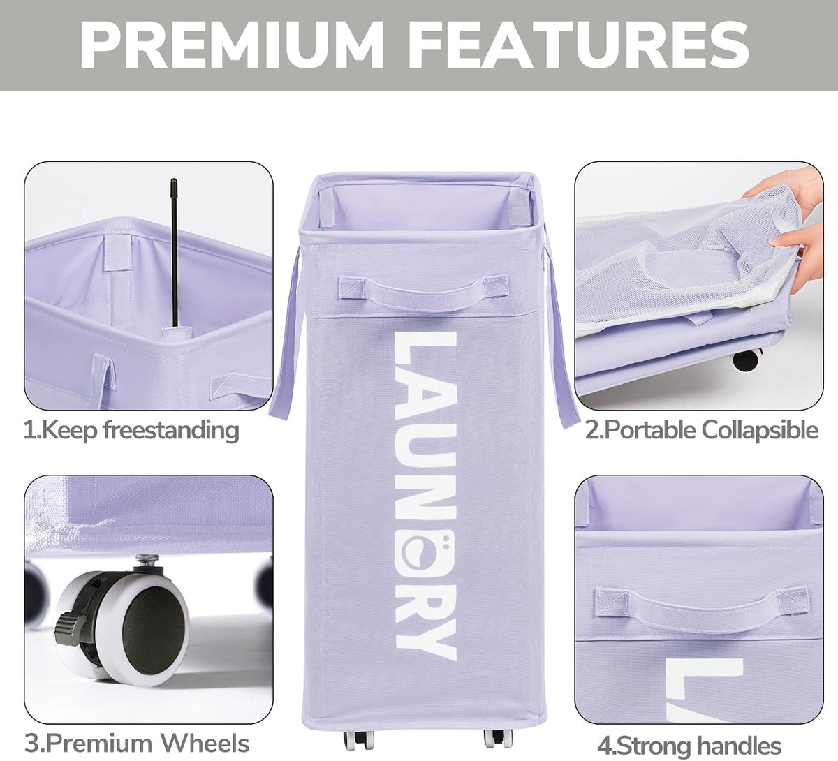 75L Laudnry Basket with Wheels & Removable Wash Bag for Dorm