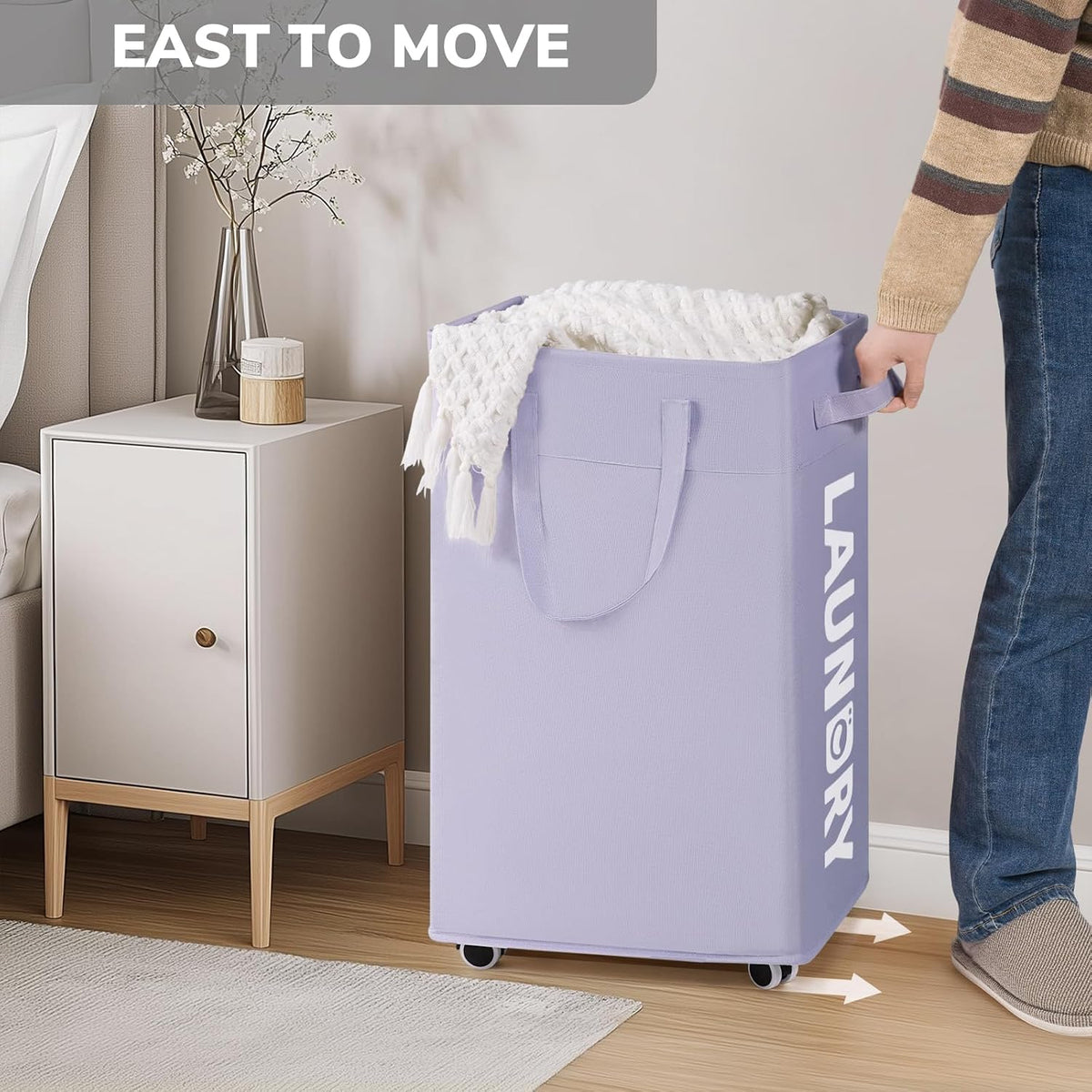 75L Laudnry Basket with Wheels & Removable Wash Bag for Dorm