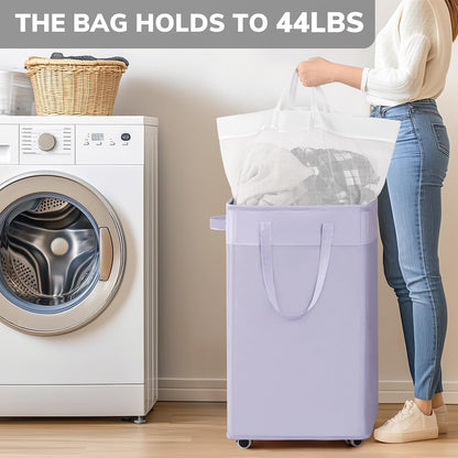 75L Laudnry Basket with Wheels & Removable Wash Bag for Dorm