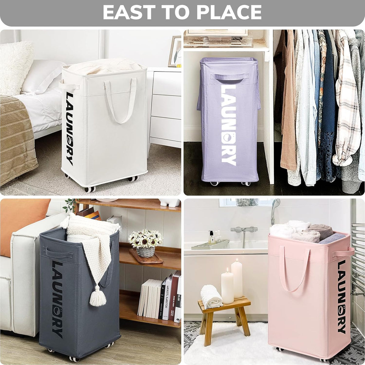 75L Laudnry Basket with Wheels & Removable Wash Bag for Dorm