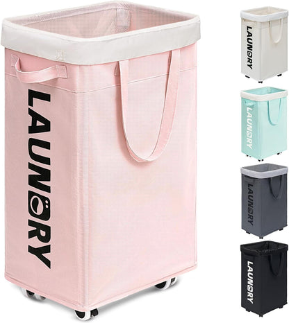 75L Laudnry Basket with Wheels & Removable Wash Bag for Dorm
