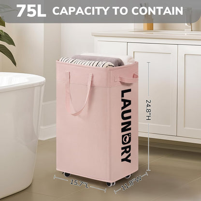 75L Laudnry Basket with Wheels & Removable Wash Bag for Dorm
