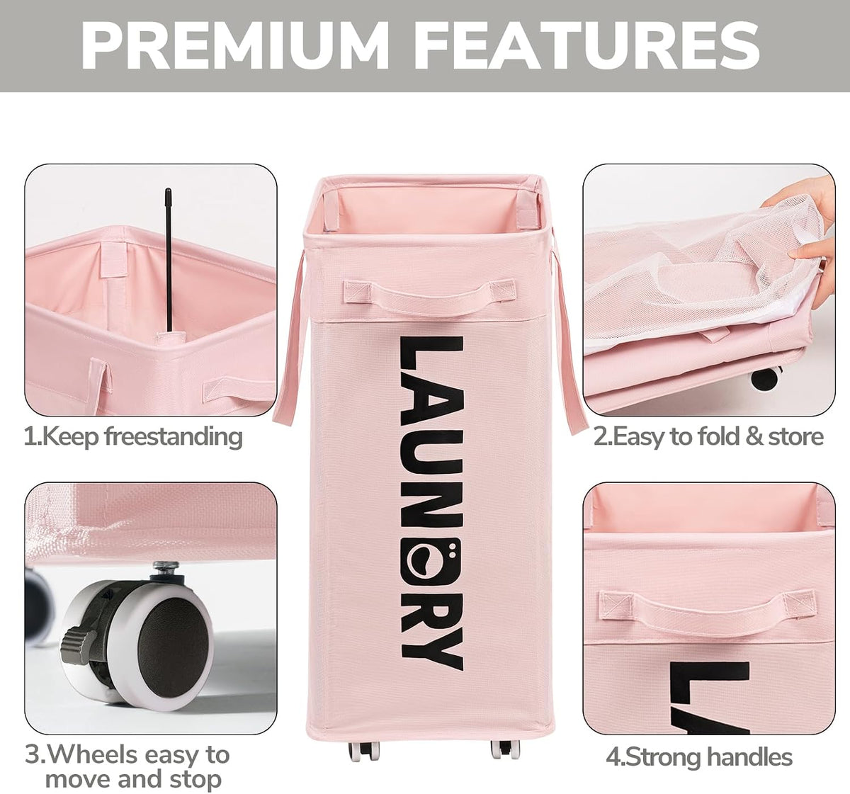 75L Laudnry Basket with Wheels & Removable Wash Bag for Dorm