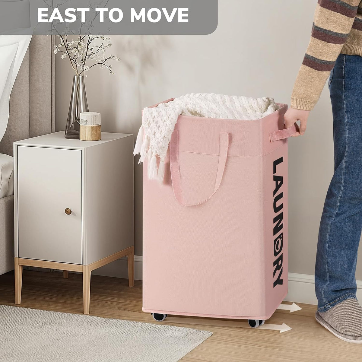 75L Laudnry Basket with Wheels & Removable Wash Bag for Dorm