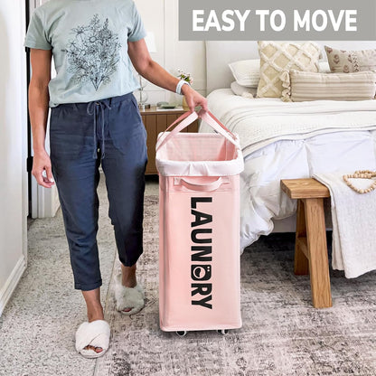 75L Laudnry Basket with Wheels & Removable Wash Bag for Dorm