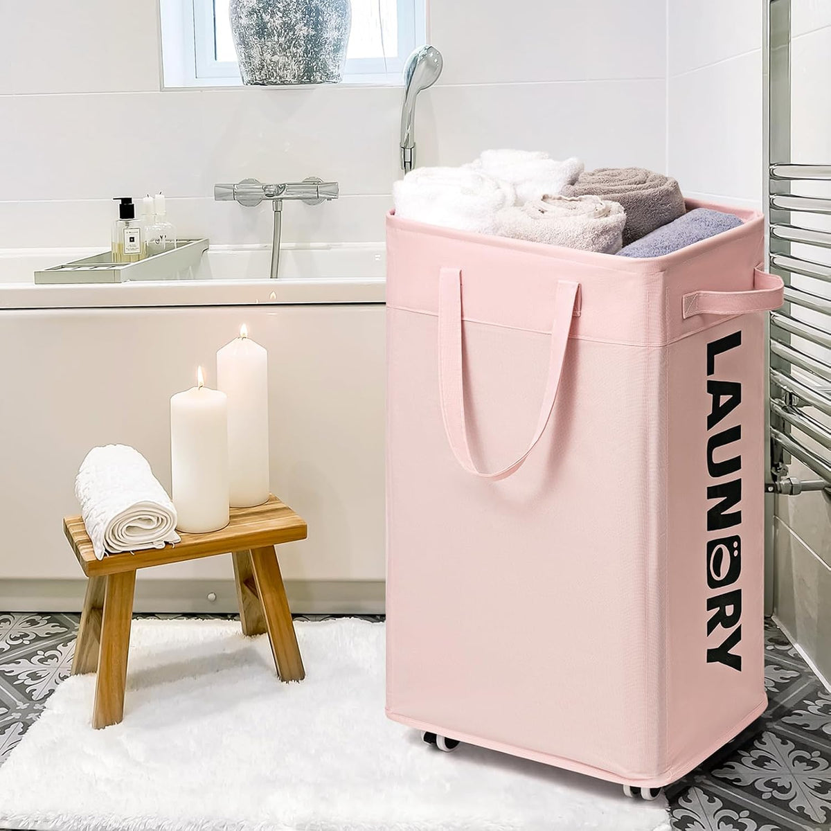 75L Laudnry Basket with Wheels & Removable Wash Bag for Dorm