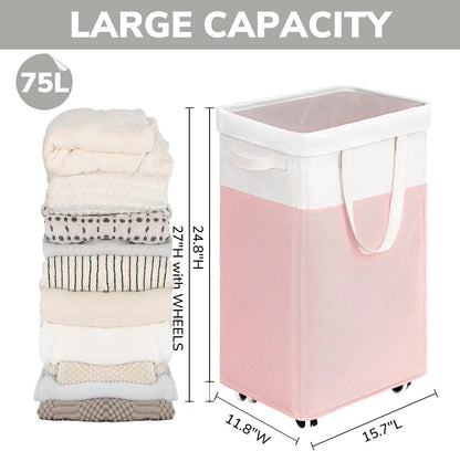 75L Laudnry Basket with Wheels & Removable Wash Bag for Dorm