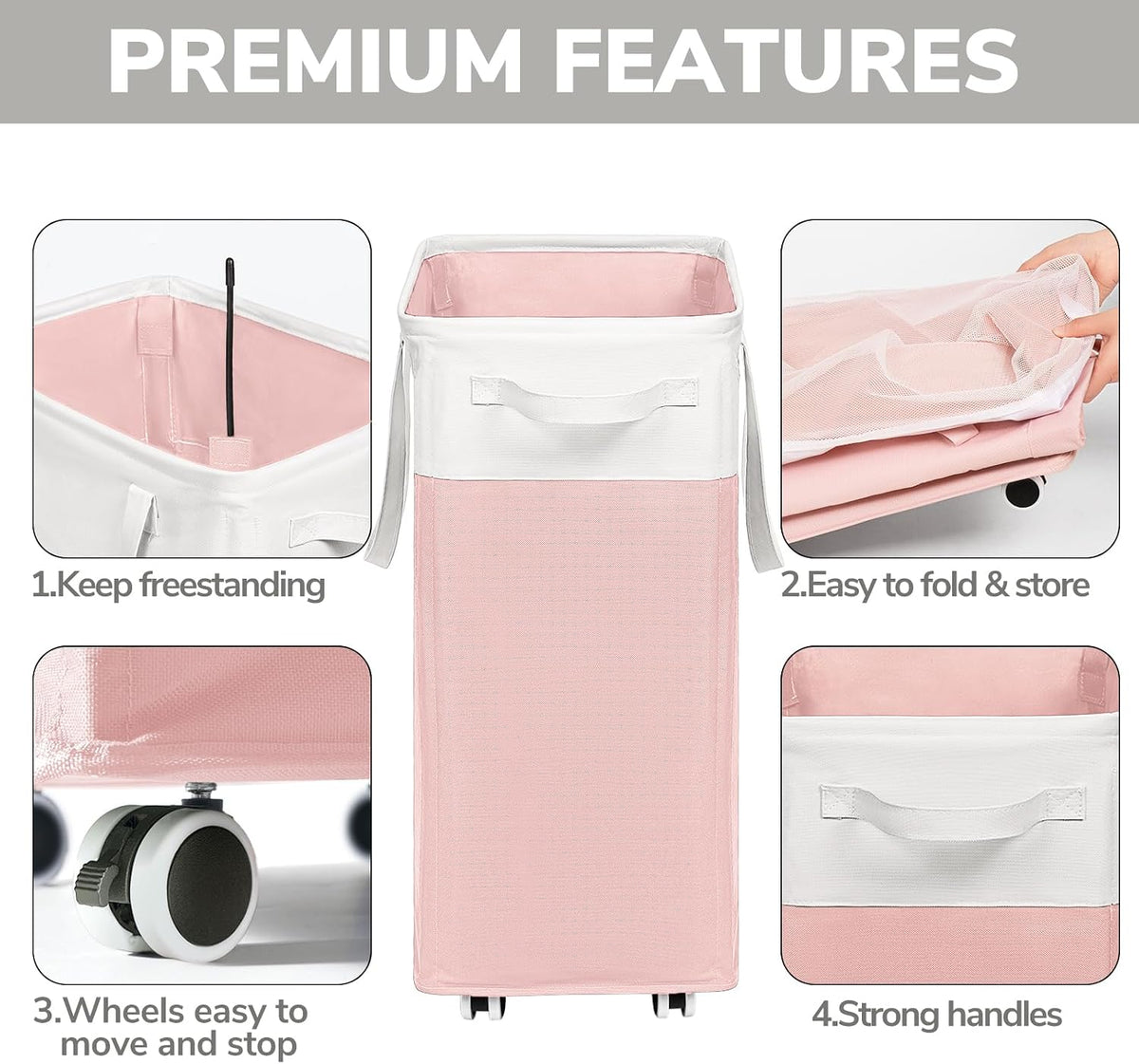 75L Laudnry Basket with Wheels & Removable Wash Bag for Dorm