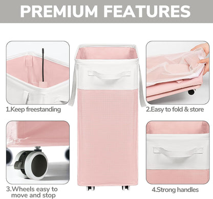 75L Laudnry Basket with Wheels & Removable Wash Bag for Dorm