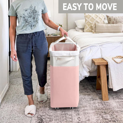 75L Laudnry Basket with Wheels & Removable Wash Bag for Dorm