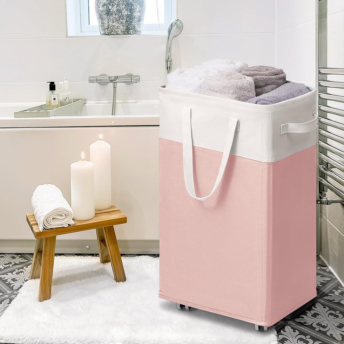 75L Laudnry Basket with Wheels & Removable Wash Bag for Dorm