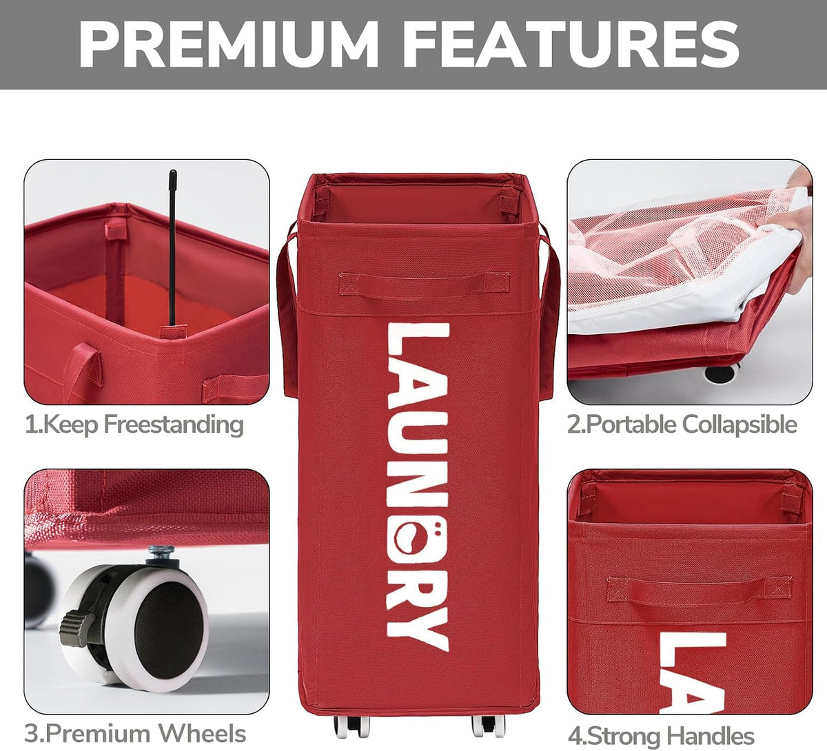 75L Laudnry Basket with Wheels & Removable Wash Bag for Dorm