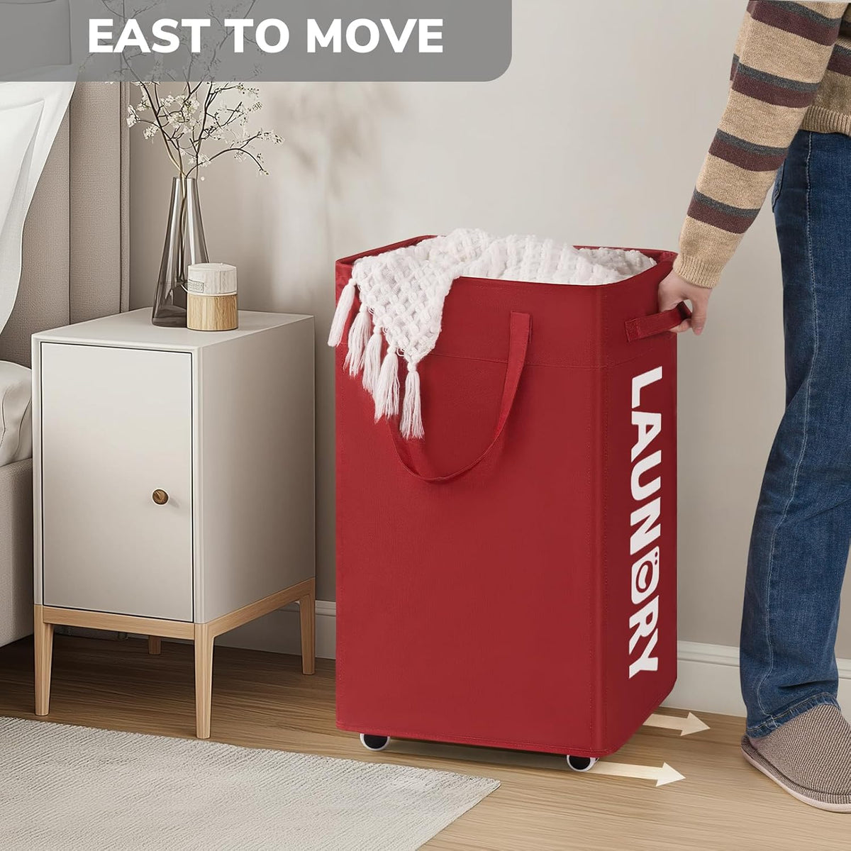 75L Laudnry Basket with Wheels & Removable Wash Bag for Dorm