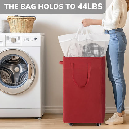 75L Laudnry Basket with Wheels & Removable Wash Bag for Dorm