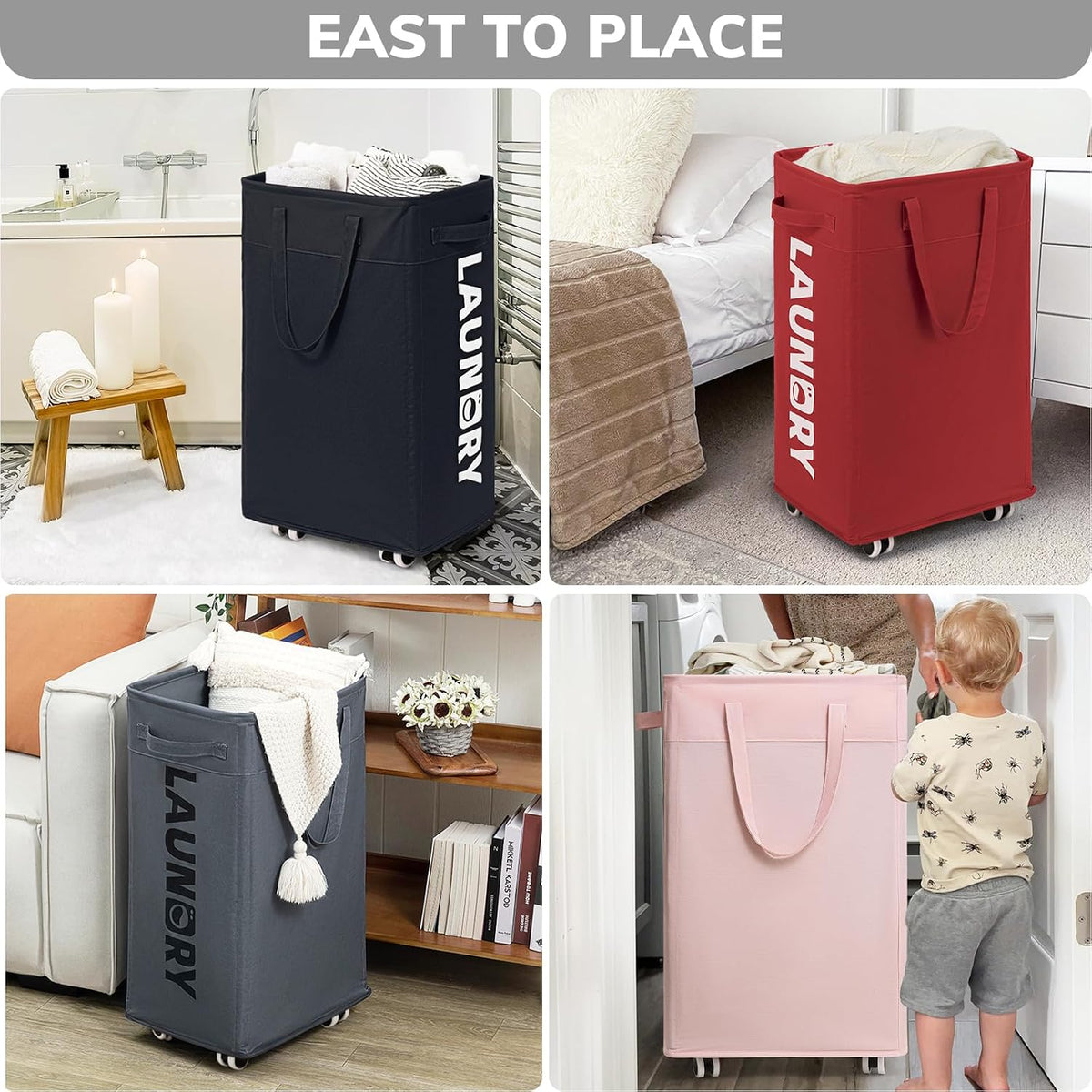 75L Laudnry Basket with Wheels & Removable Wash Bag for Dorm
