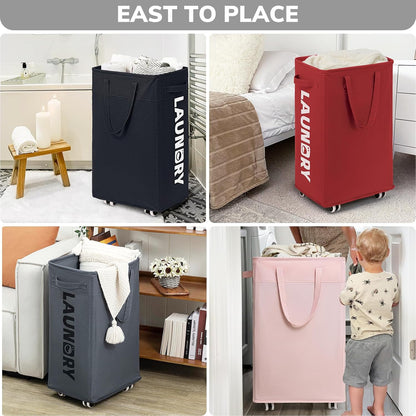 75L Laudnry Basket with Wheels & Removable Wash Bag for Dorm