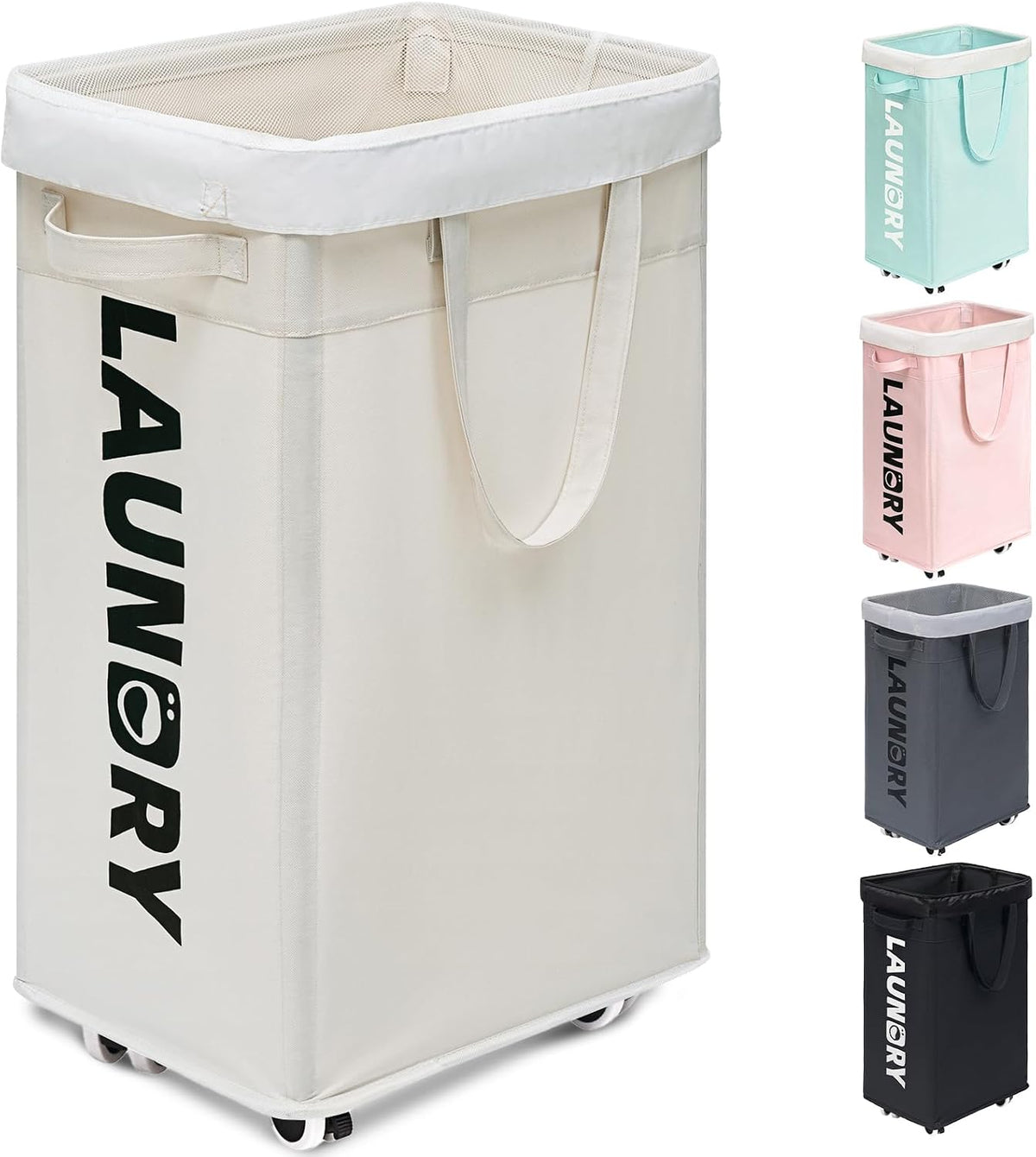 75L Laudnry Basket with Wheels & Removable Wash Bag for Dorm