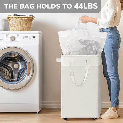 75L Laudnry Basket with Wheels & Removable Wash Bag for Dorm