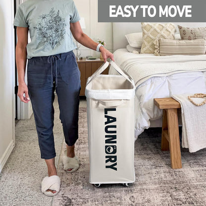 75L Laudnry Basket with Wheels & Removable Wash Bag for Dorm