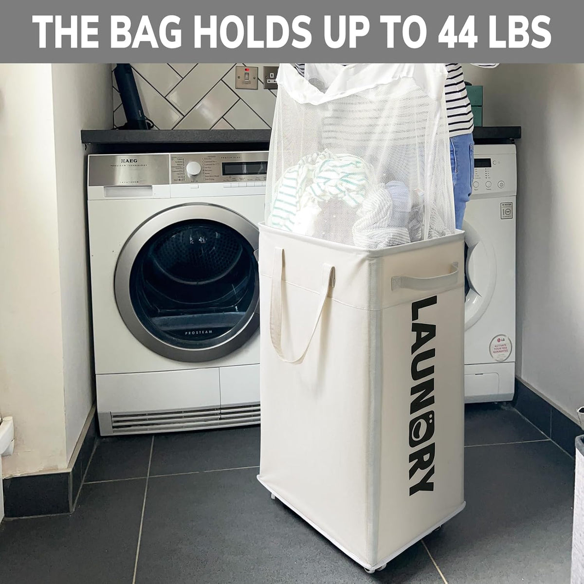 75L Laudnry Basket with Wheels & Removable Wash Bag for Dorm