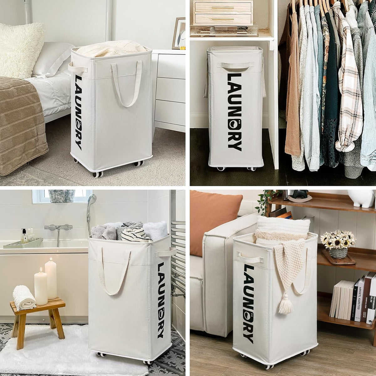 75L Laudnry Basket with Wheels & Removable Wash Bag for Dorm