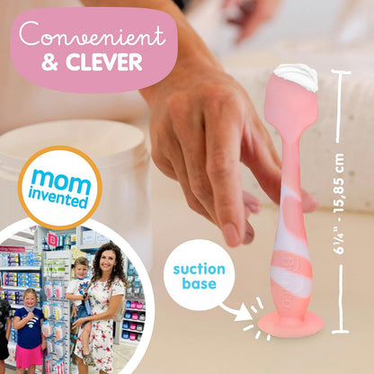 Baby Bum Brush + Mini Baby Diaper Cream Spatula with Case - BPA-Free Silicone Diaper Spatula with Suction Cup, Wipe-Clean, Mom-Invented Butt Paste Applicator (Pink Swirl & Pink)