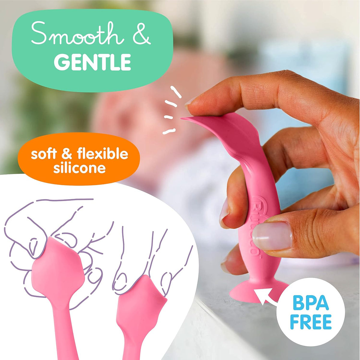 Baby Bum Brush + Mini Baby Diaper Cream Spatula with Case - BPA-Free Silicone Diaper Spatula with Suction Cup, Wipe-Clean, Mom-Invented Butt Paste Applicator (Pink Swirl & Pink)