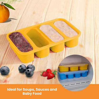 Silicone Freezer Tray with Lid – 4-Compartment BPA-Free Reusable Food Storage Container, Meal Prep & Baby Food Freezer Tray (8.5 oz Each), Leakproof, Microwave, Dishwasher & Freezer Safe